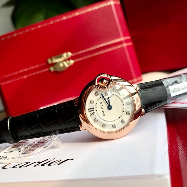 卡地亞石英手錶 Cartier經典款真鑽藍氣球女裝腕表 美洲鱷魚皮錶帶  gjs2104